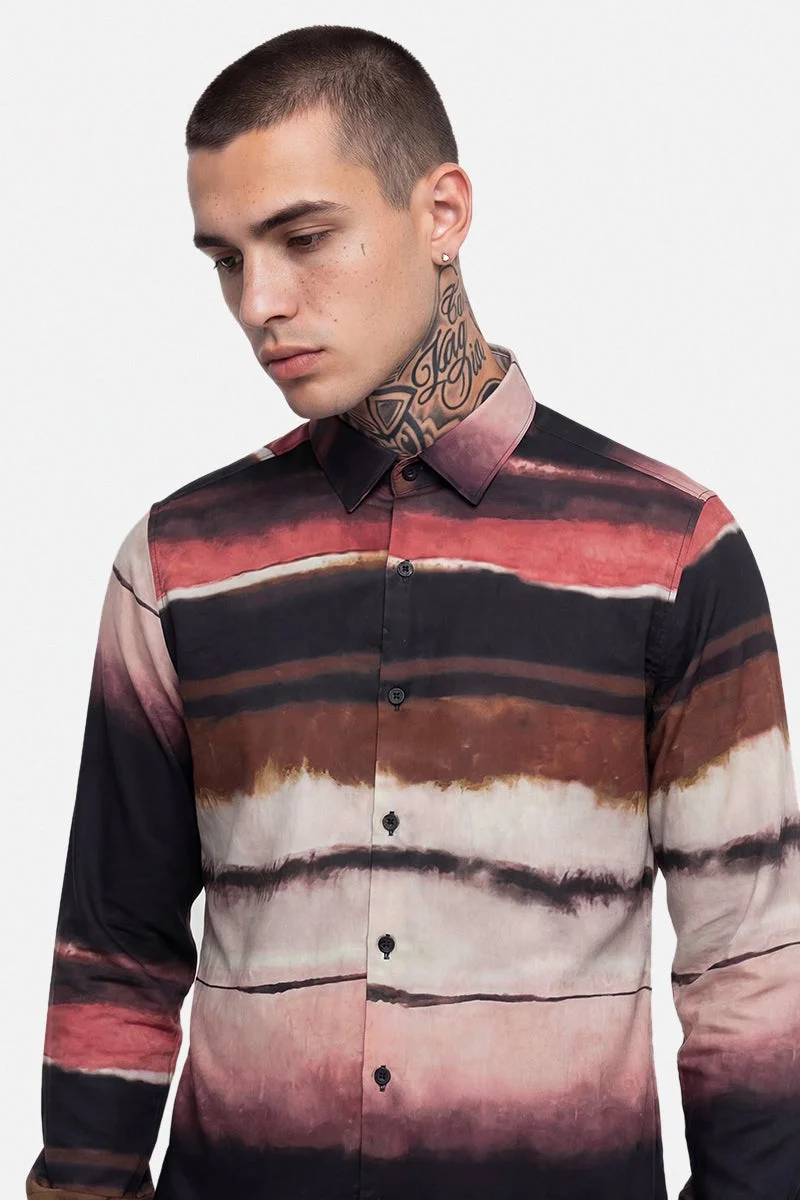سنيتش Multicolour Abstract Long Sleeve Slim Fit Casual Shirt