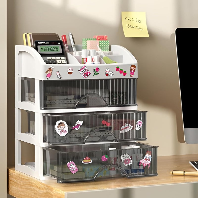 KREPS Countertop Makeup Organizer with Drawers Plastic Storage for Makeup Brush,Hair Accessories,Jewelry,Skincare Vanity Display Cases, Skin Care Products, Office Desk Organizer (3 Layer, Pink) - Image 5