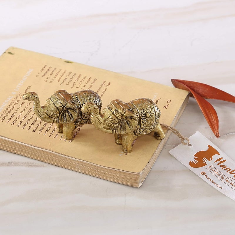 Two Moustaches Handcrafted Brass Elephant Showpiece Antique Yellow Standard Pack of 2 - Image 4