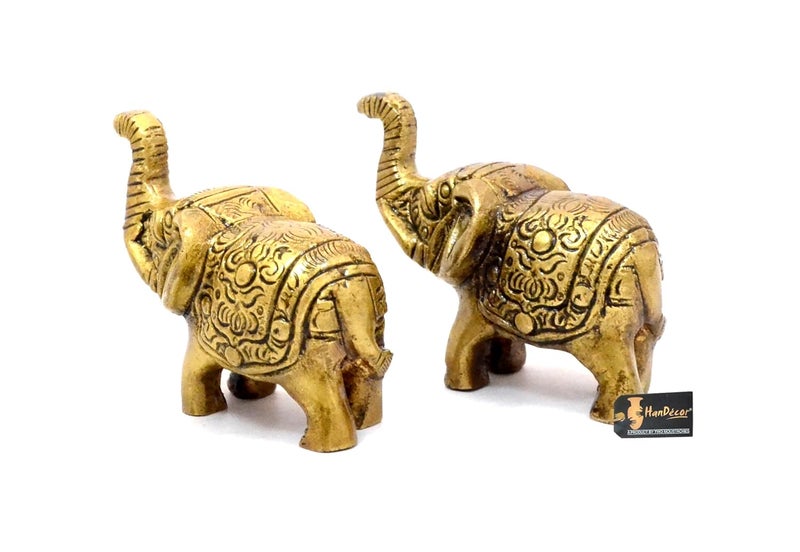 Two Moustaches Handcrafted Brass Elephant Showpiece Antique Yellow Standard Pack of 2 - Image 3