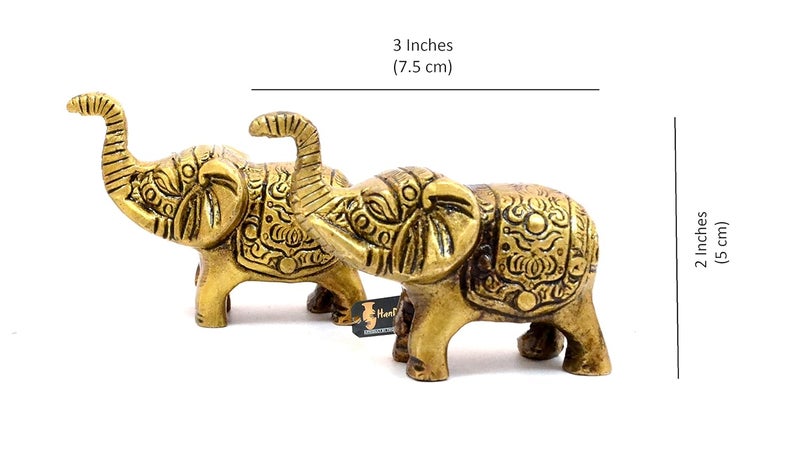 Two Moustaches Handcrafted Brass Elephant Showpiece Antique Yellow Standard Pack of 2 - Image 5