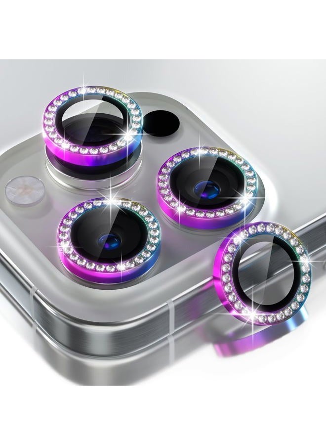 Choiche Compatible for iPhone 16 Pro/iPhone 16 Pro Max Camera Lens Protector Bling, 9H Tempered Glass Camera Cover Screen Protector Metal Ring Decoration Accessories (Diamond-Colorful) - Image 1
