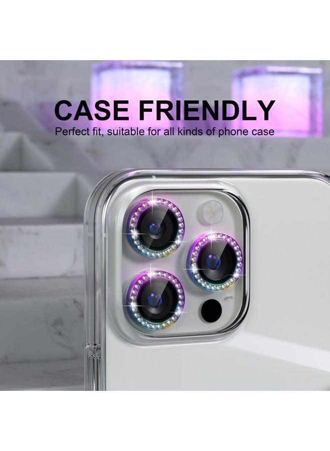 Choiche Compatible for iPhone 16 Pro/iPhone 16 Pro Max Camera Lens Protector Bling, 9H Tempered Glass Camera Cover Screen Protector Metal Ring Decoration Accessories (Diamond-Colorful) - Image 4