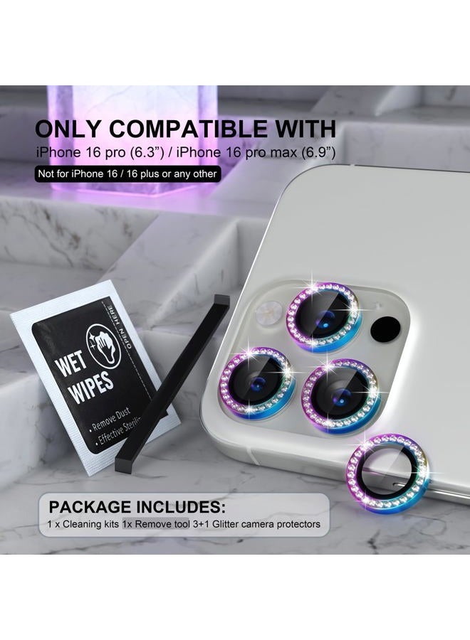 Choiche Compatible for iPhone 16 Pro/iPhone 16 Pro Max Camera Lens Protector Bling, 9H Tempered Glass Camera Cover Screen Protector Metal Ring Decoration Accessories (Diamond-Colorful) - Image 2