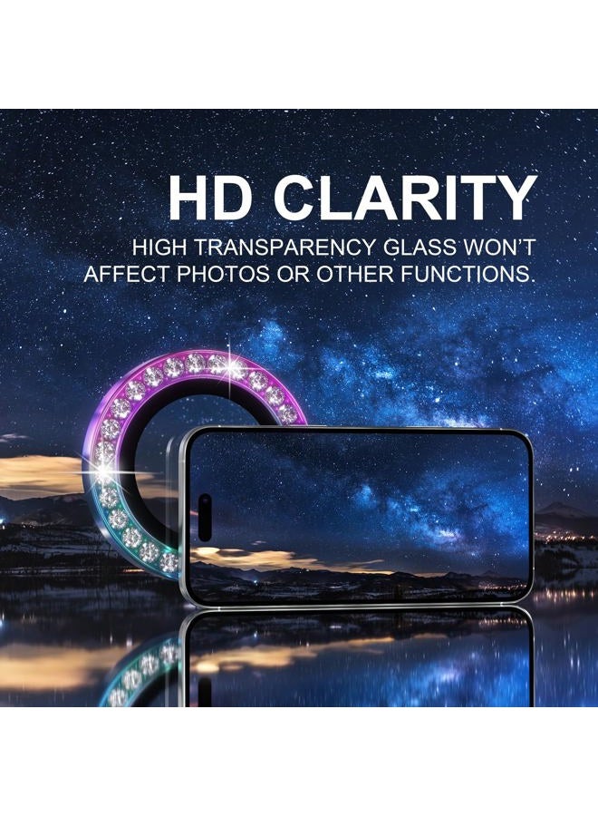 Choiche Compatible for iPhone 16 Pro/iPhone 16 Pro Max Camera Lens Protector Bling, 9H Tempered Glass Camera Cover Screen Protector Metal Ring Decoration Accessories (Diamond-Colorful) - Image 5