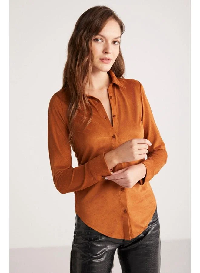 Ethiquet Peyton Women's Slim Fit Narrow Cut Artificial Suede Classic Knit Shirt.
