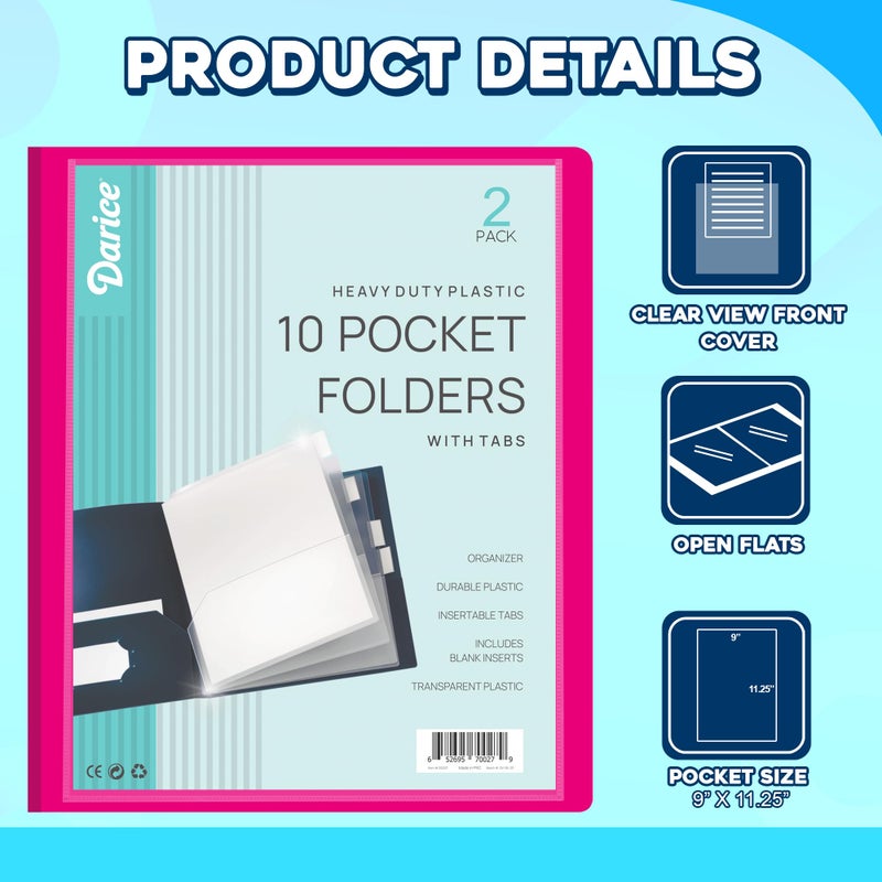 Darice 2 Pack 10 Pocket Folder - Double-Sided Multi Pocket Folder - Letter Size Paper Organizer for Office School - Pink & Blue - Image 3