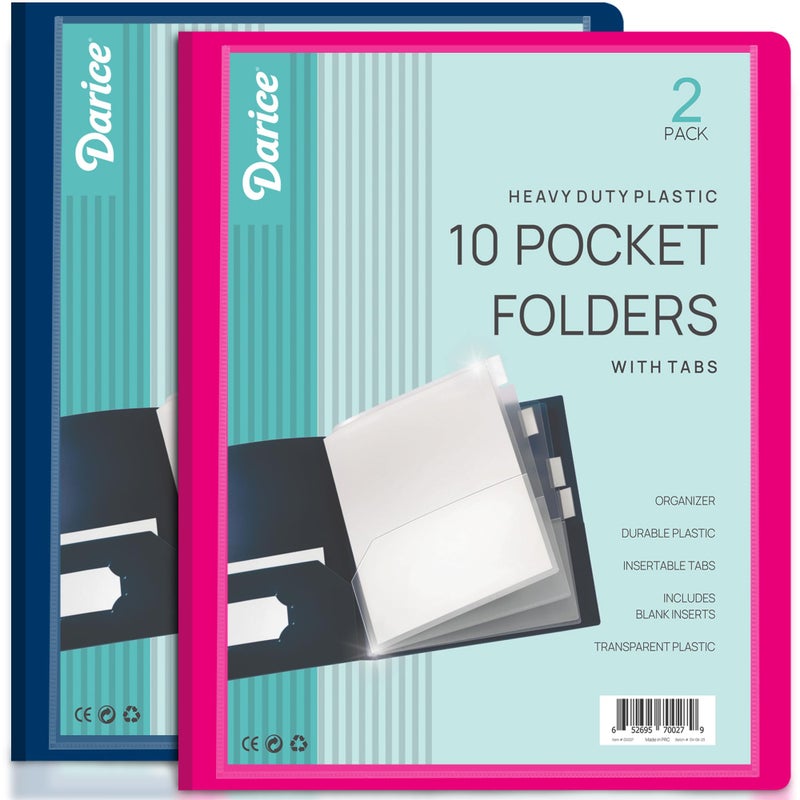 Darice 2 Pack 10 Pocket Folder - Double-Sided Multi Pocket Folder - Letter Size Paper Organizer for Office School - Pink & Blue - Image 1