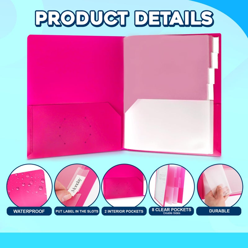Darice 2 Pack 10 Pocket Folder - Double-Sided Multi Pocket Folder - Letter Size Paper Organizer for Office School - Pink & Blue - Image 4