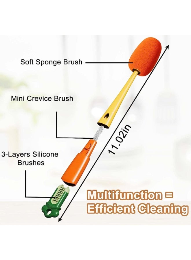 رونق 3 في 1 فرشاة تنظيف الببرونه والأكواب متعددة الاستخدامات 3 في 1: فرشاة إسفنجية طويلة للزجاجات، وفرشاة صغيرة دقيقة لتنظيف الحلمات والشفاطات، وفرشاة خاصة لتنظيف الفوهات والشقوق الضيقة - مجموعة متكاملة للعناية المثالية بنظافة مستلزمات طفلك وأدوات المطبخ. - Image 3