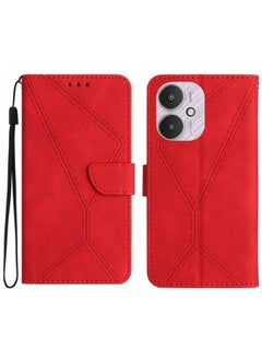 HuHa Case Cover For Xiaomi Redmi 13C 5G Stitching Embossed Leather Phone Case Red 