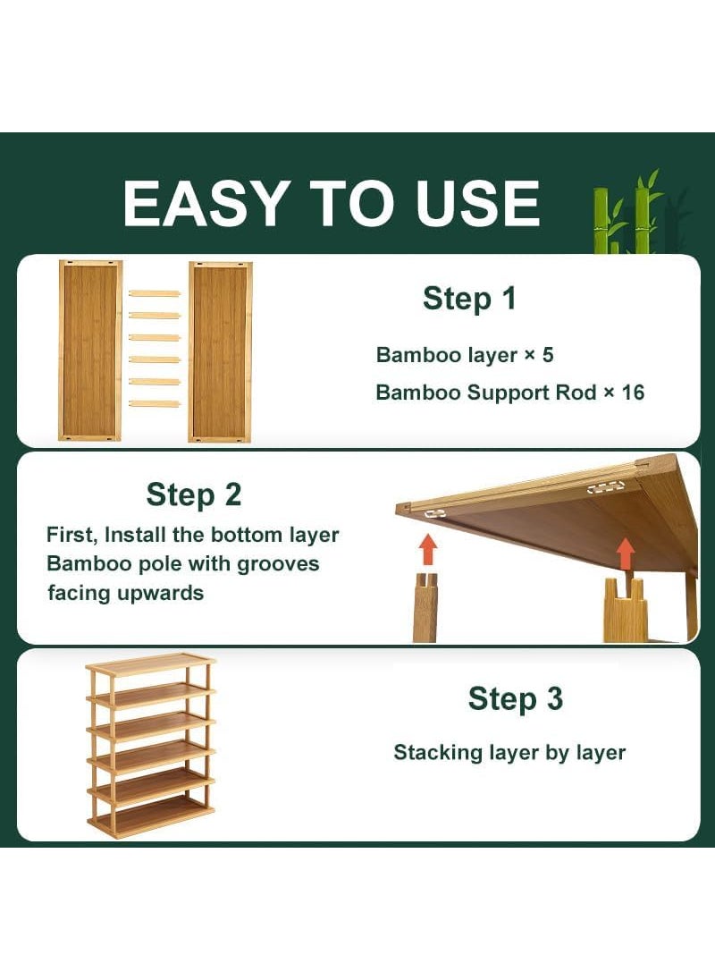 Evolluxi Evolluxi Bamboo Vertical Shoe Rack for EntrywayNarrow Shoe Rack StackableMinimalist Shoe Storage 5 Tier Standing Shoe Organizer for Garage Corner Bedroom Hallway  - Image 3