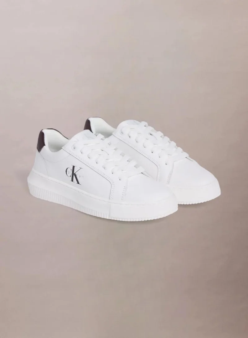 Calvin Klein Bright White/Black Leather Trainers for Women | Best Price UAE