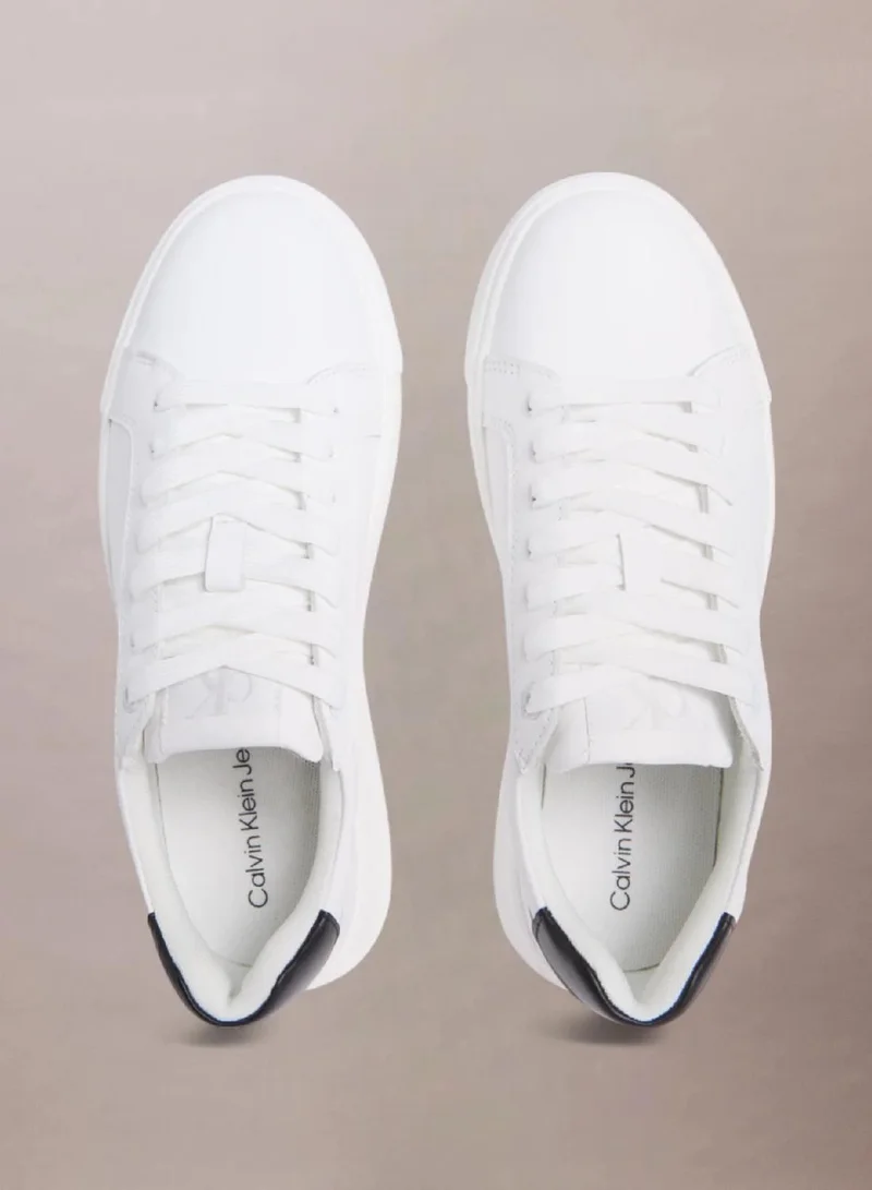 Calvin Klein Bright White/Black Leather Trainers for Women | Best Price UAE