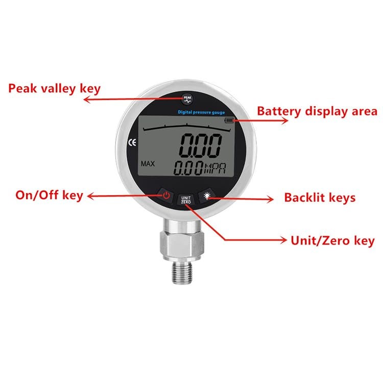 Walfront Digital Pressure Gauge G 1/4 Male Connector, Oil Gas Water Pressure Gauge 400BAR 0-40Mpa 5800PSI - Image 3