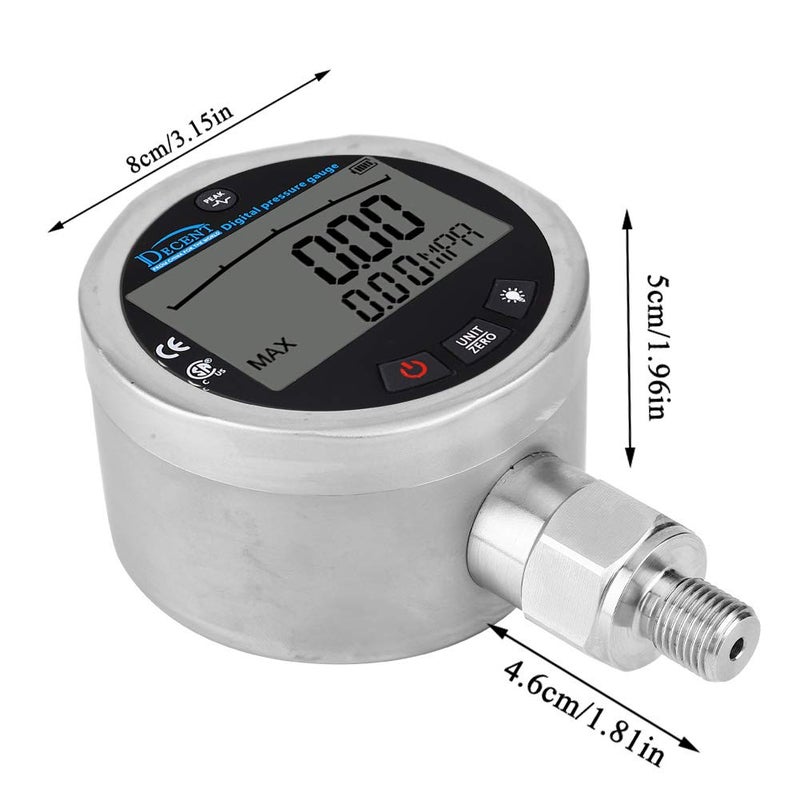 Walfront Digital Pressure Gauge G 1/4 Male Connector, Oil Gas Water Pressure Gauge 400BAR 0-40Mpa 5800PSI - Image 2