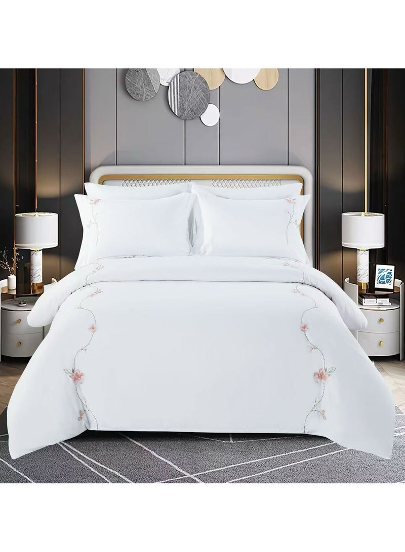 DUOMA HOME    king size duvet cover  set （220×240） with minimalist embroidery, 6-pieces cotton sheet set with1 fitted sheet and  4 pillow cases, new model