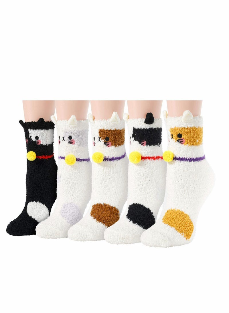 Socks for Women Girls 5 Pairs Colorful Indoors Animal Fuzzy Slipper Socks - Image 1