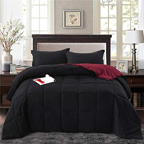 Hi -G HIG 3pc Down Alternative Comforter Set - All Season Reversible Comforter with Two Shams - Quilted Duvet Insert with Corner Tabs - Box Stitched - Super Soft, Fluffy (King/Cal King, Black) - Image 2