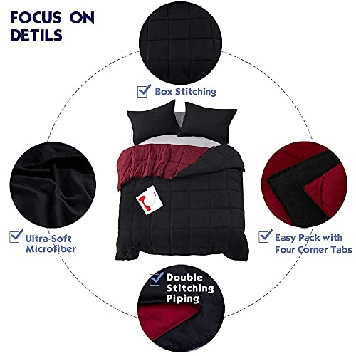 Hi -G HIG 3pc Down Alternative Comforter Set - All Season Reversible Comforter with Two Shams - Quilted Duvet Insert with Corner Tabs - Box Stitched - Super Soft, Fluffy (King/Cal King, Black) - Image 5