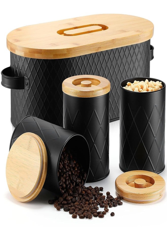 VBM Extra Large Bread Box with 4 Canisters Set Bread Bin with Bamboo Cutting Board Lid Countertop Storage for Bread, Sugar, Tea, Coffee, Biscuit Tin Set, Bread Holder Container for Kitchen - Image 1