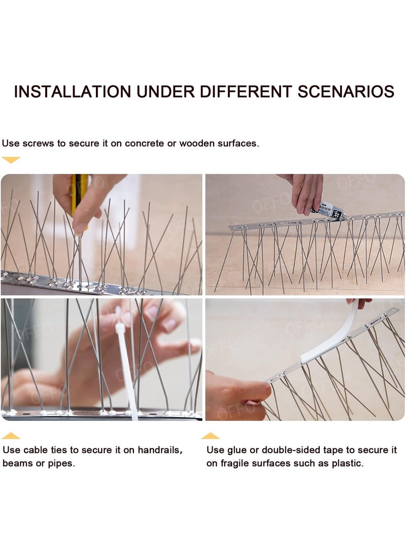 SOLARAE Bird Spikes with Stainless Steel Base, Durable Bird Repellent Spikes Arrow Pigeon Spikes Fence Kit, for Deterring Small Bird, Crows and Woodpeckers, Disassembled Spikes, Covers 41 inches (104cm) - Image 3