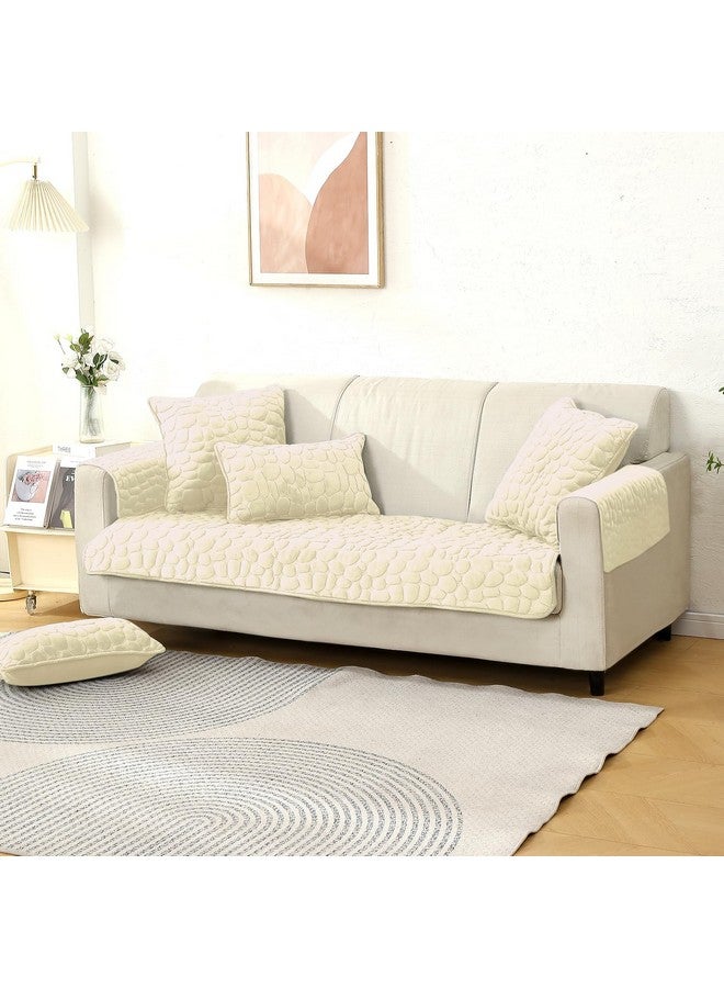 HOKIPO Premium Pebble Milk Velvet Anti Slip Sofa Cover Mat with 2 Armrest Cover, 1 Seater, Bliss White (AR-5020-WHT + AR-5150-WHT*2) - Image 1