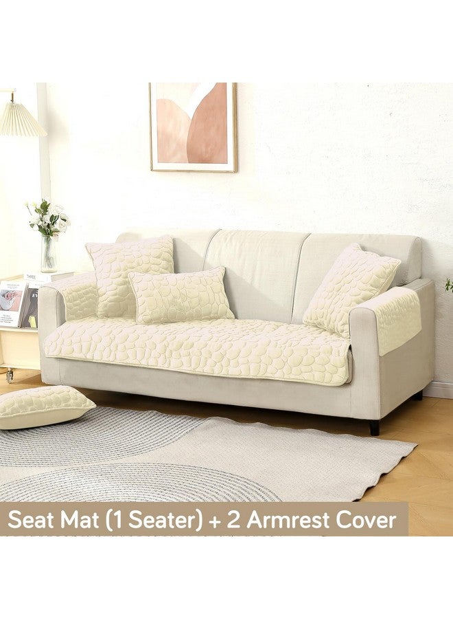 HOKIPO Premium Pebble Milk Velvet Anti Slip Sofa Cover Mat with 2 Armrest Cover, 1 Seater, Bliss White (AR-5020-WHT + AR-5150-WHT*2) - Image 2