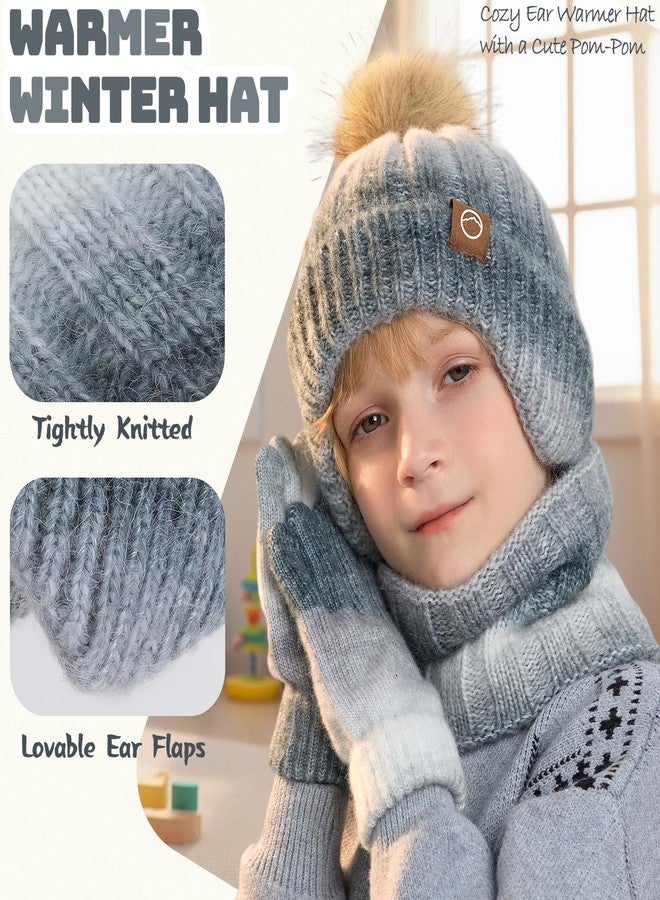 KMOLY Kids Winter Earmuffs Hat Scarf Touchscreen Gloves Set，Fleece Lined Beanie Neck Warmer for Boys Girls (Macaron Colors, 4-10Y) - Image 2
