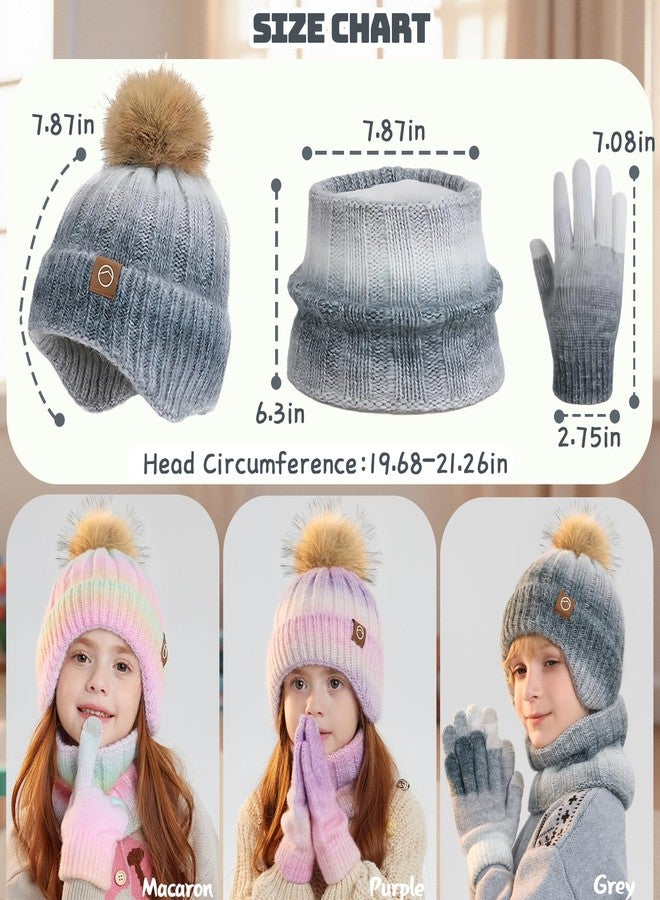 KMOLY Kids Winter Earmuffs Hat Scarf Touchscreen Gloves Set，Fleece Lined Beanie Neck Warmer for Boys Girls (Macaron Colors, 4-10Y) - Image 5