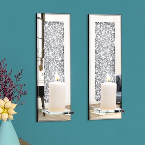 Pibeyer Crystal Crush Diamond Wall Candle holder set of 2, Rectangle Silver Mirrored Candle Sconces, Home Wall decoration for Living Room,Dining Room & Bedroom - Image 1