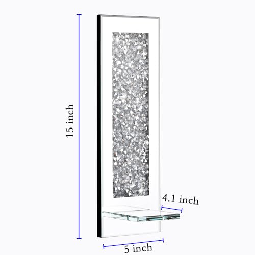 Pibeyer Crystal Crush Diamond Wall Candle holder set of 2, Rectangle Silver Mirrored Candle Sconces, Home Wall decoration for Living Room,Dining Room & Bedroom - Image 3