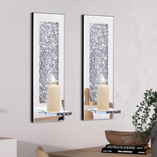 Pibeyer Crystal Crush Diamond Wall Candle holder set of 2, Rectangle Silver Mirrored Candle Sconces, Home Wall decoration for Living Room,Dining Room & Bedroom - Image 5