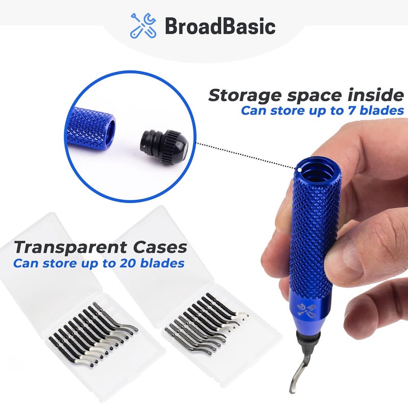Broadbasic Deburring Tool Kit with 20 High-Speed-Steel Blades | Edge Burr Remove for Metal, PVC Plumbing Pipe, 3D Printing, Plastic, Copper, Resin Art - Image 2