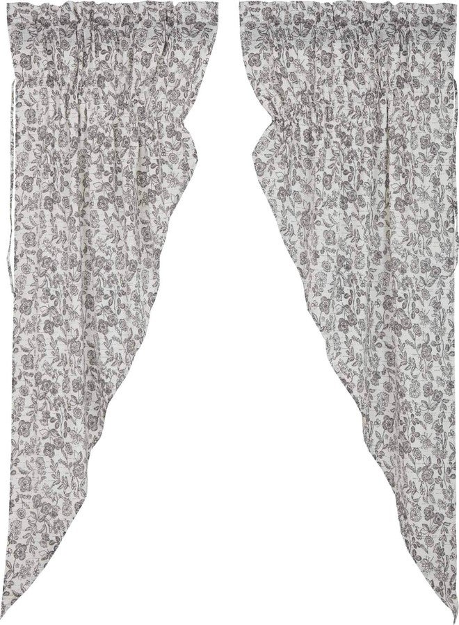 Piper Classics Gray Gables Floral Prairie Curtains, Set of 2 Drawstring Gathered Swags, 63" Long, Botanical Print, Farmhouse Vintage Country Cottage Window - Image 2