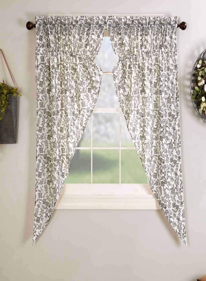 Piper Classics Gray Gables Floral Prairie Curtains, Set of 2 Drawstring Gathered Swags, 63" Long, Botanical Print, Farmhouse Vintage Country Cottage Window - Image 1