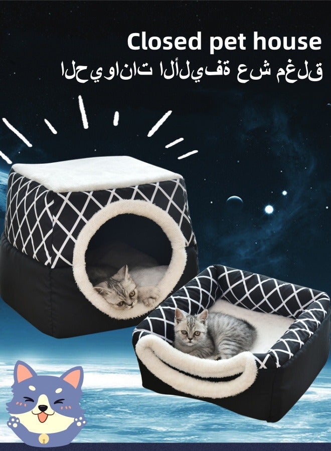 Dog Bed Dog House  Kennel House Pet Supplies Small Medium-Sized Semi-Enclosed 2-In-1 Plush Cube Semi-Closed Doghouse Dog Bed Multi-Functional Indoor Dog House - Image 1