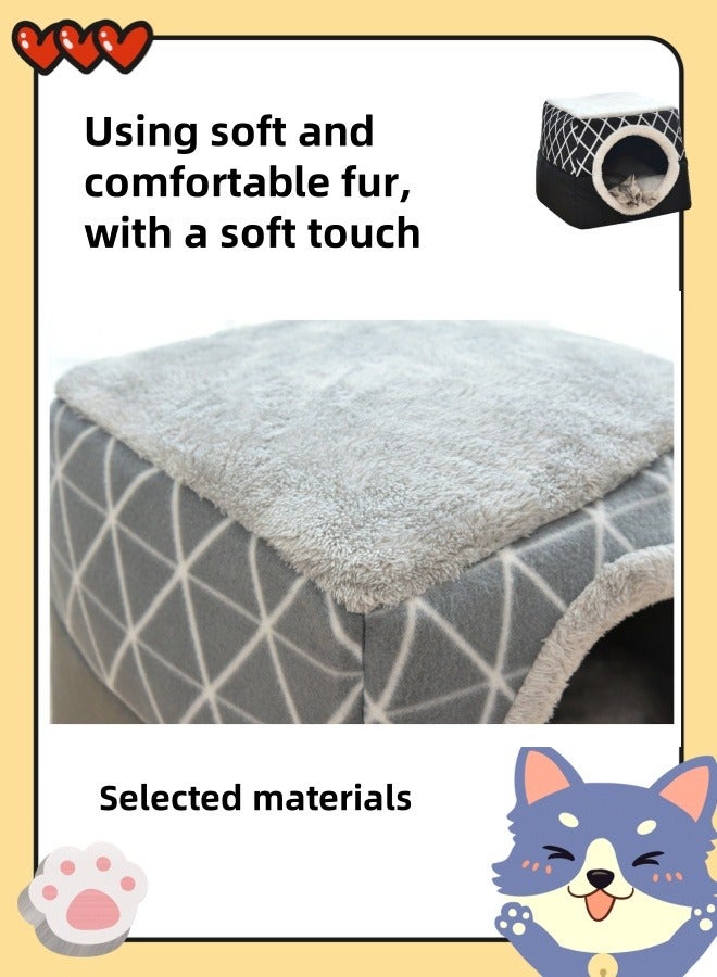 Dog Bed Dog House  Kennel House Pet Supplies Small Medium-Sized Semi-Enclosed 2-In-1 Plush Cube Semi-Closed Doghouse Dog Bed Multi-Functional Indoor Dog House - Image 5