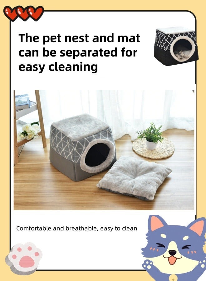 Dog Bed Dog House  Kennel House Pet Supplies Small Medium-Sized Semi-Enclosed 2-In-1 Plush Cube Semi-Closed Doghouse Dog Bed Multi-Functional Indoor Dog House - Image 4