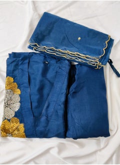PRIYA’S PANACHE PRIYA'S PANACHE Royal Blue Silk Straight Kurta Pant Set with Collared Neck & Organza Dupatta.  - Image 5