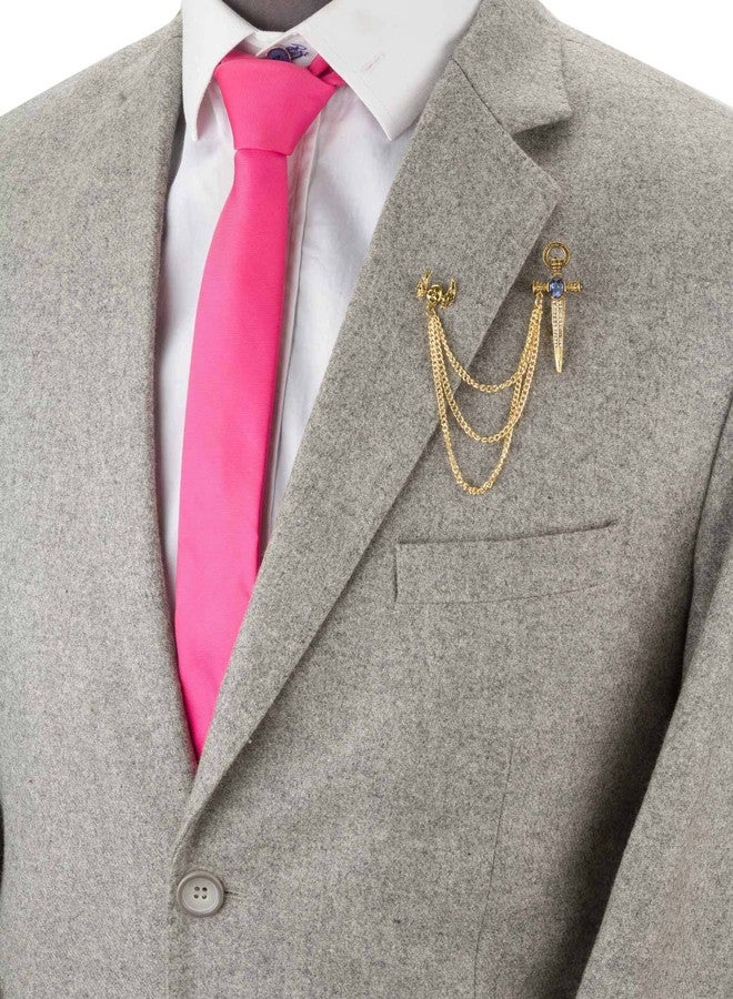 Knighthood Flying Skull and Rhinestone Sword Collar Brooch -Gold - Image 2