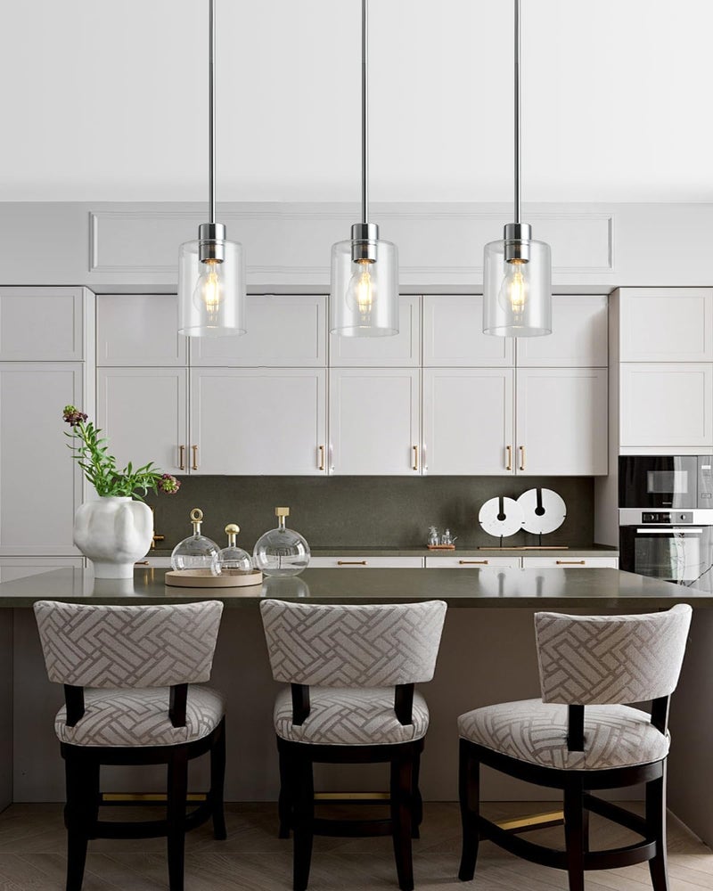 KLSS Chrome Pendant Lights Kitchen Island - Clear Glass Pendant Light Fixture Multiple Stems Rods 3 Units 12 Inch 3 Units 4 Inch (2 Pack Chrome Downrod) - Image 5