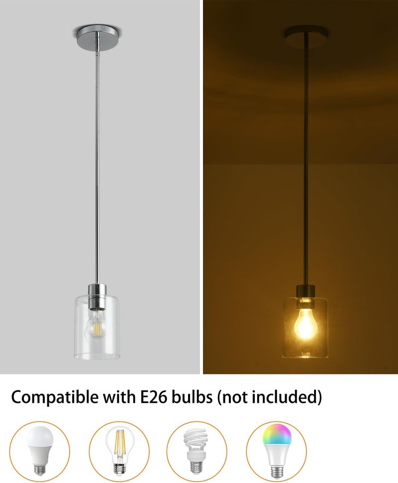 KLSS Chrome Pendant Lights Kitchen Island - Clear Glass Pendant Light Fixture Multiple Stems Rods 3 Units 12 Inch 3 Units 4 Inch (2 Pack Chrome Downrod) - Image 3