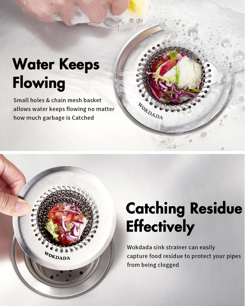 Wokdada Revolutionary Kitchen Sink Drain Strainer/Patented Reversible Chain Mesh, Effortless Cleaning & Debris Catcher, Large Capacity, No Clog, 304 Stainless Steel & Rust-Proof/Handmade - Image 3