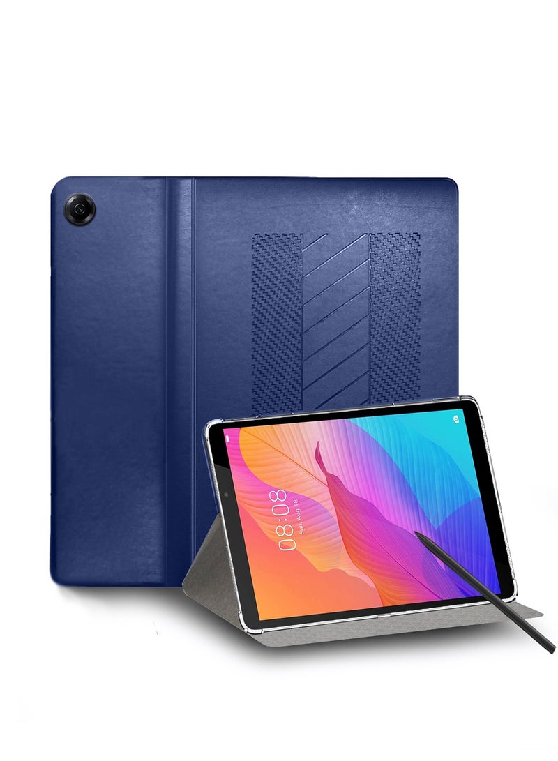 دبليو تيك غطاء واقٍ لهواوي ميت باد T8 4G 2020 (L03, L09, W09) بحجم 8 بوصات من الجلد الصناعي الكلاسيكي مع حامل ثلاثي الطيات - أزرق بحري - Image 1
