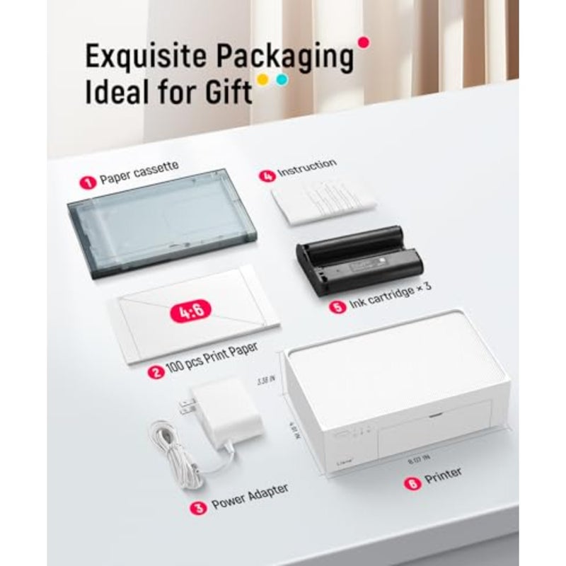Liene 4x6'' Photo Printer, Phone Printer 100 Sheets 3 Cartridges, Full-Color Photo, Portable Instant Photo Printer for iPhone Android, Thermal Dye Sublimation, Wi-Fi Picture Printer 100 Papers - Image 2