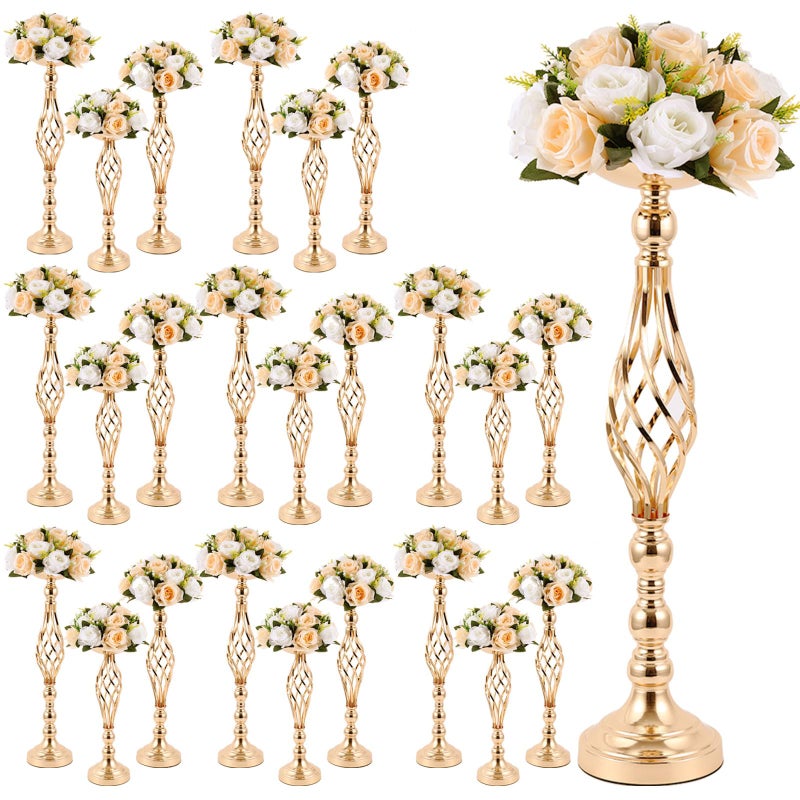حامل زهور معدني لحفل الزفاف 24 قطعة، مركز زهور زفاف ذهبي لتزيين الطاولة، مزهرية مزخرفة أنيقة لاستقبال، حامل شموع طويل لحفل الزفاف، حفلة عيد ميلاد، تزيين الطاولة 3 أحجام