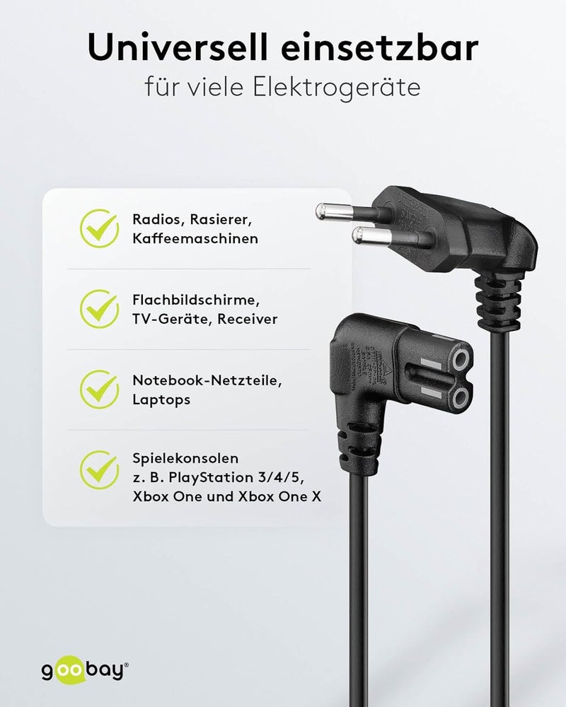 Goobay 97354 Power Cable 3 m Angled 90° with Euro Plug to C7 Socket 2-Pin Power Cable for PS5, PS4, Xbox, TV, Radio, Notebook, Power Supply, Black - Image 5