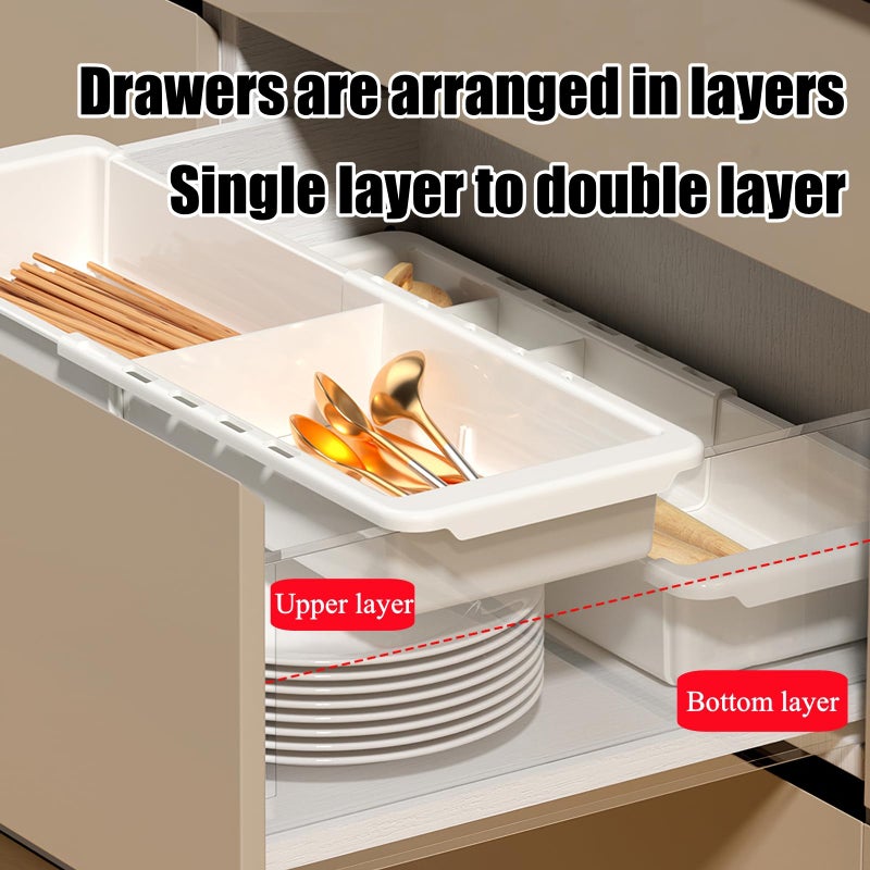 YOOUSOO Expandable Drawer Organizer, 2 PCS Adjustable Drawer Organizer Trays, Drawer Dividers Organizers and Storage For Office Supplies, Pens, Makeup,Utensils, Tools, Flatware and Junks, White - Image 3