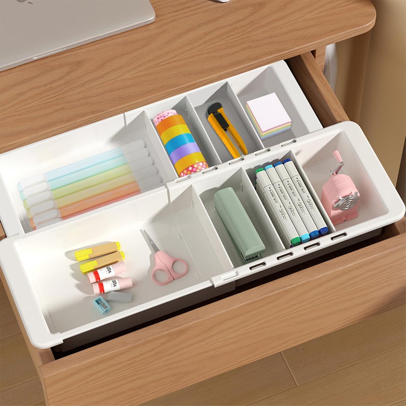 YOOUSOO Expandable Drawer Organizer, 2 PCS Adjustable Drawer Organizer Trays, Drawer Dividers Organizers and Storage For Office Supplies, Pens, Makeup,Utensils, Tools, Flatware and Junks, White - Image 1